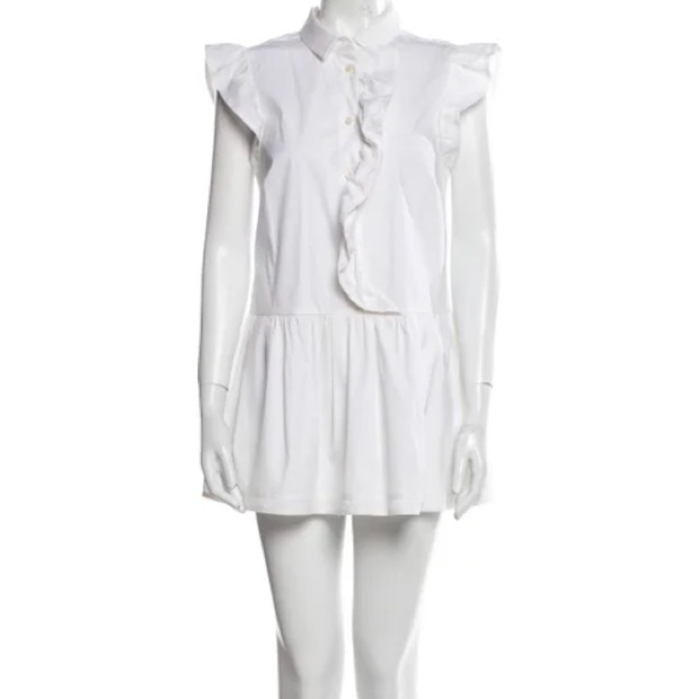 RED Valentino Cotton Ruffled Detail Collared Drop Waist Dress White